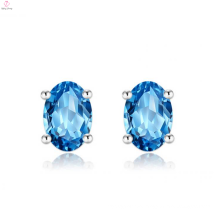 Women 925 Sterling Silver Blue Stone Stud Earrings